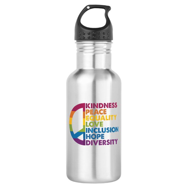 Bouteille D'eau Kindness Peace Equality Love Inclusion Hope Divers (Devant)