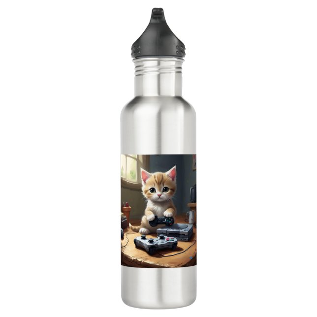 Bouteille D'eau Kitten Playing Gaming Console, (Droite)
