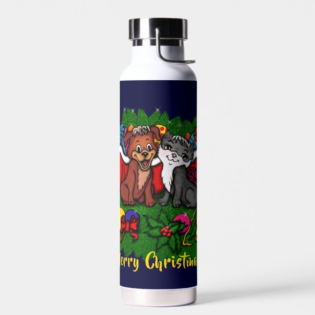 Bouteille D'eau Kitty et chiot, Happy XMas (Gauche)