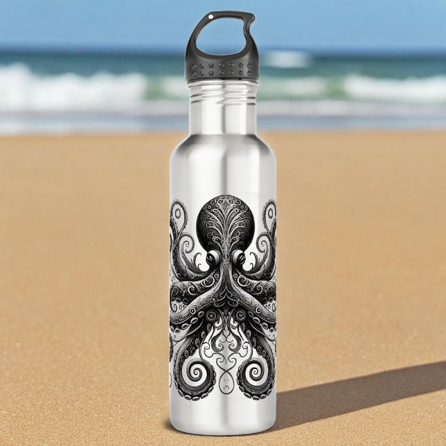 Bouteille D'eau Kraken Steampunk Octopus Ornate Black (Créateur téléchargé)