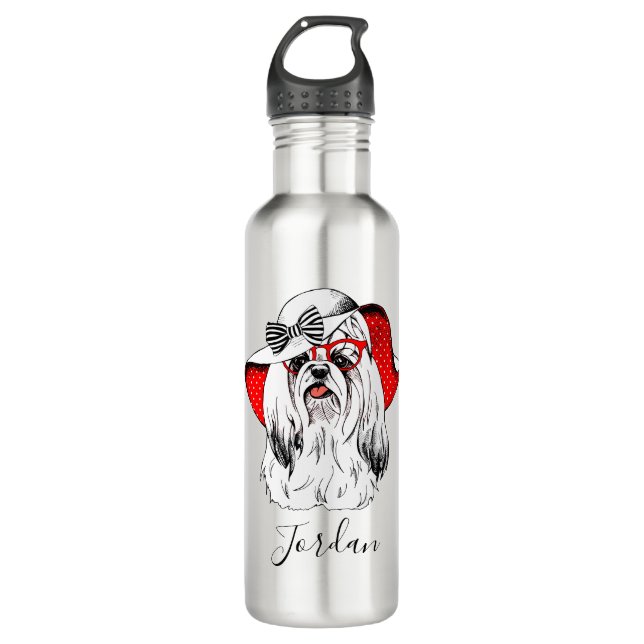 Bouteille D'eau La pousse | de mode de Yorkie ajoutent votre nom (Devant)