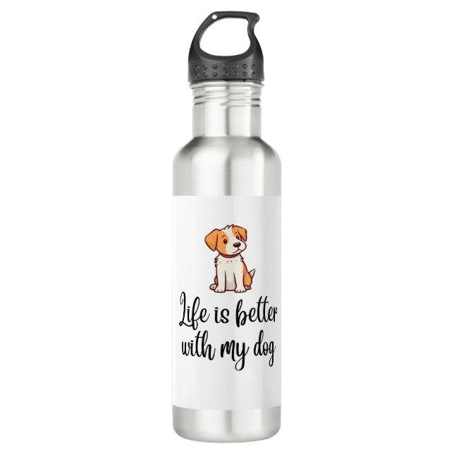 Bouteille D'eau La vie est meilleure avec mon chien (Devant)