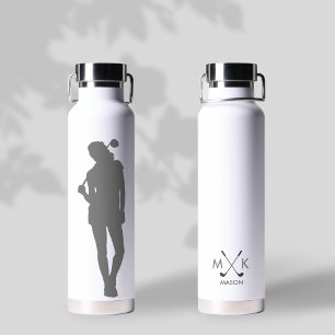 Bouteille D'eau Lady White avec gris moderne Monogramme de Golfeur