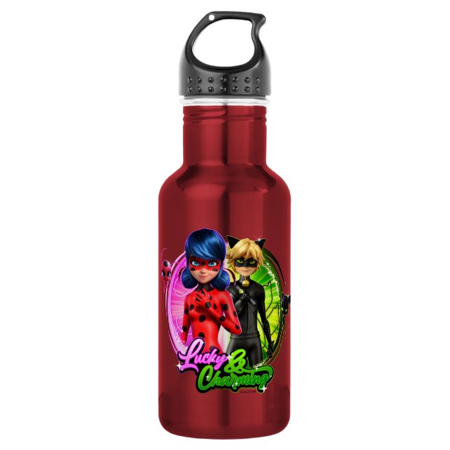 Bouteille D'eau Ladybug & Cat Noir | Lucky & Charming (Devant)