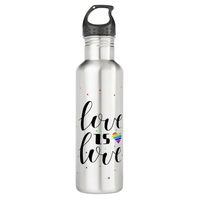 Bouteille D'eau L'amour est l'amour| Coeurs arc-en-ciel (Devant)