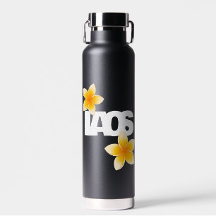 Bouteille D'eau Laos Amour Fleur de Frangipanier Blanche sur Fond