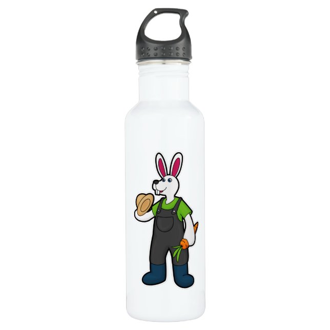 Bouteille D'eau Lapin en fermier avec carotte et Casquette (Devant)