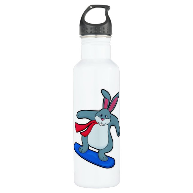 Bouteille D'eau Lapin en Snowboard avec Snowboard & Scarf (Devant)