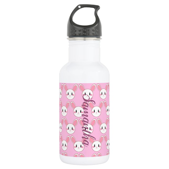 Bouteille D'eau Lapin Lapin Fluffé Rose Moderne (Devant)