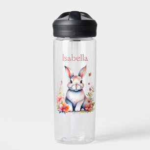 Bouteille D'eau Lapin lapin personnalisé en Fleurs roses