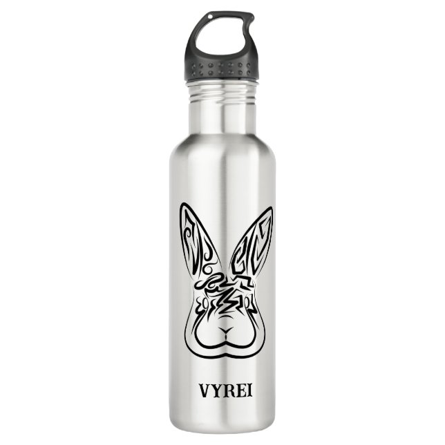 Bouteille D'eau Lapin tribal noir et blanc (Devant)