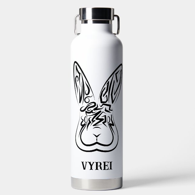 Bouteille D'eau Lapin tribal noir et blanc (Avant)