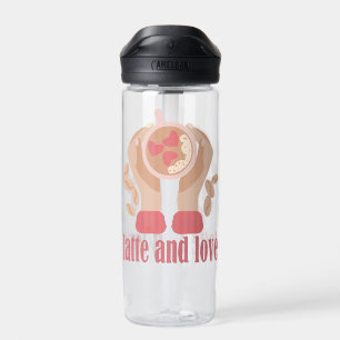 Bouteille D'eau Latte et coupe d'amour, mains et citation de café