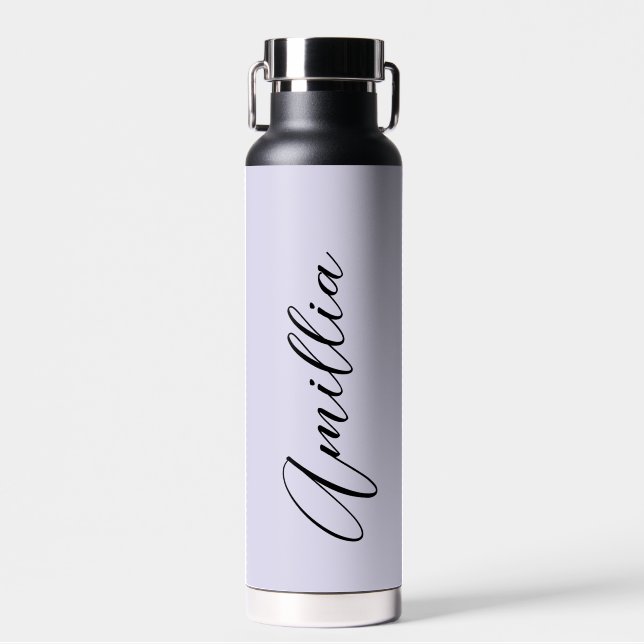 Bouteille D'eau Lavande personnalisée en noir Script Mariage Eau (Avant)