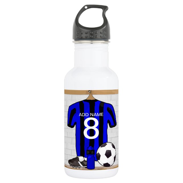 Bouteille D'eau Le football Jersey noir et bleu personnalisé du (Devant)