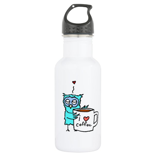 Bouteille D'eau Le hibou aime le café (Devant)