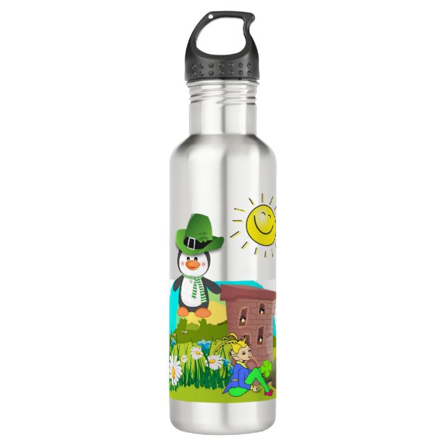 Bouteille D'eau le jour de saint-patrick pingouin leprechaun (Devant)