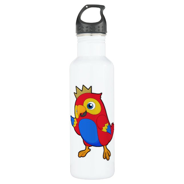 Bouteille D'eau Le perroquet comme roi avec la couronne (Devant)
