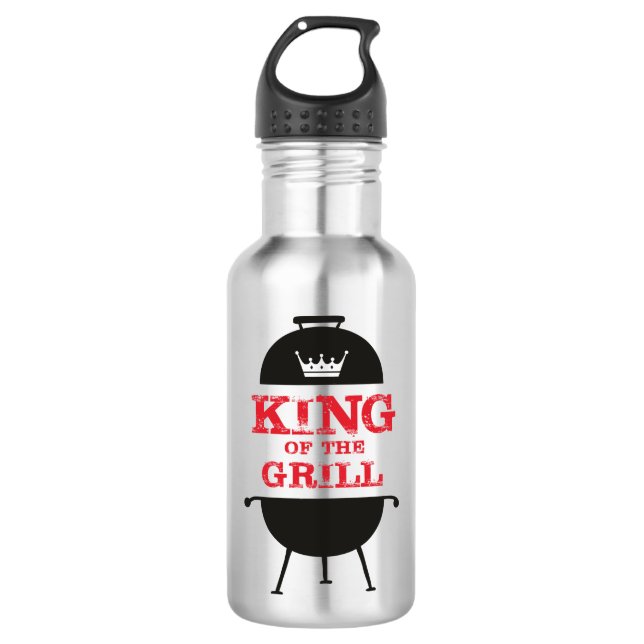 Bouteille D'eau Le Roi Du Grill, Blanc Noir Couronne Rouge (Devant)