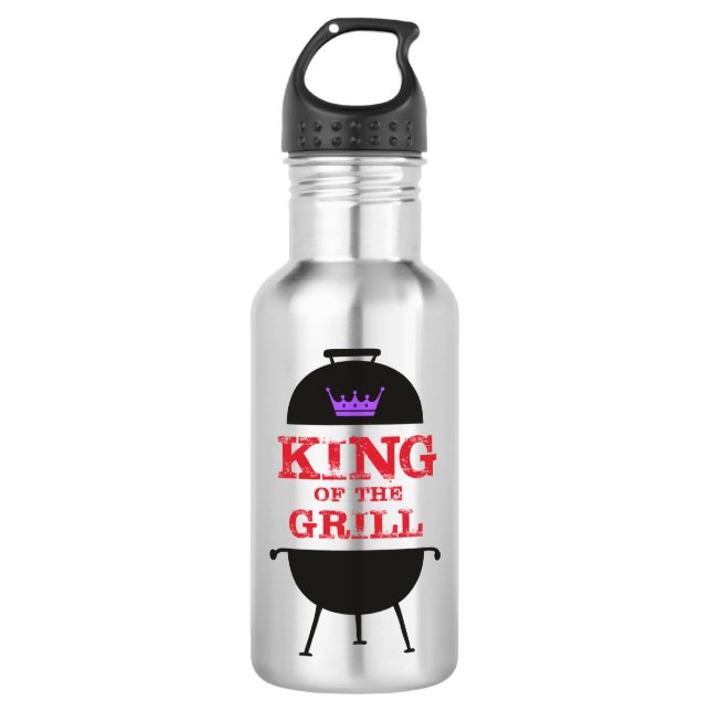 Bouteille D'eau Le Roi Du Grill, Noir Violet Couronne Rouge (Devant)