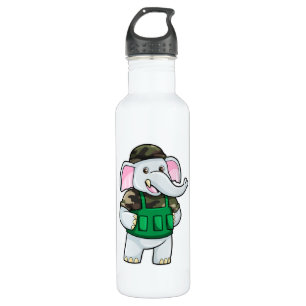 Bouteille D'eau L'éléphant comme soldat avec uniforme et casque
