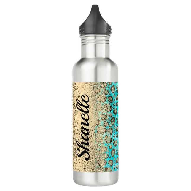 Bouteille D'eau Léopard turquoise brillant (Gauche)