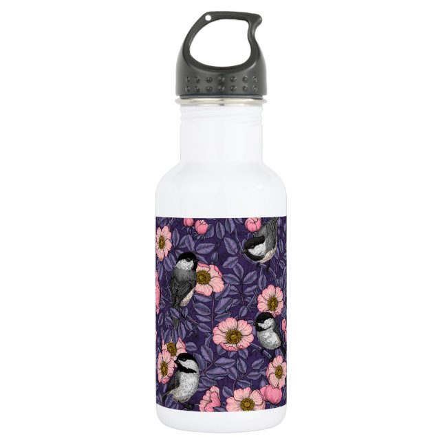 Bouteille D'eau Les poulets dans le rose sauvage en rose et violet (Devant)