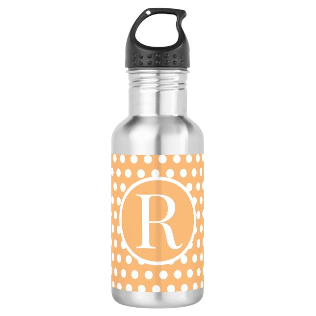 Bouteille D'eau Lettre initiale personnalisée Polka Dot Light Oran (Devant)