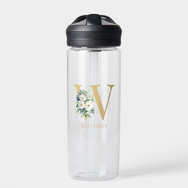 Bouteille D'eau Lettre monogramme Floral Nom initial (Extérieur)