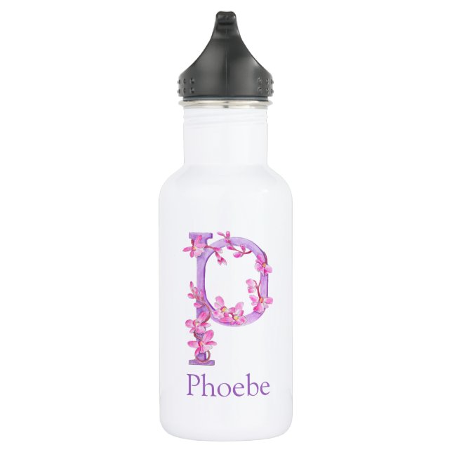 Bouteille D'eau Lettre monogramme P nom orchidée rose violet (Droite)