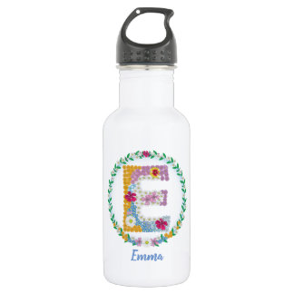 Bouteille D'eau Lettres de fleurs Initiale "E" avec nom personnali
