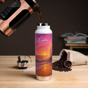 Bouteille D'eau Lever du soleil coloré sur l'océan fait grand brui