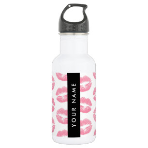 Bouteille D'eau Lèvres roses, baiser, rouge à lèvres, votre nom, p