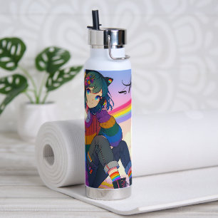 Bouteille D'eau LGBTQIA+ Anime Girl Lesbian Pride Personnalisée