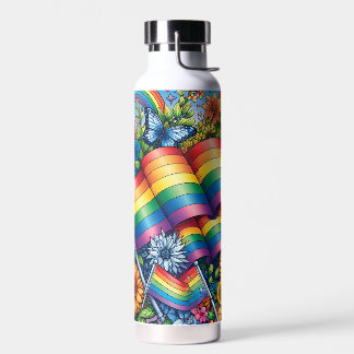 Bouteille D'eau LGBTQIA+ Drapeaux de fierté, Arcs-en-ciel, Fleurs