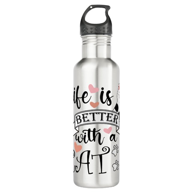 Bouteille D'eau Life is Better With a Cat quote slogan (Devant)