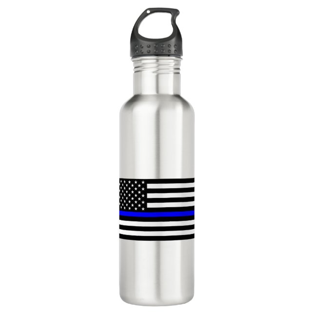Bouteille D'eau - Ligne bleue mince - Drapeau américain (Devant)
