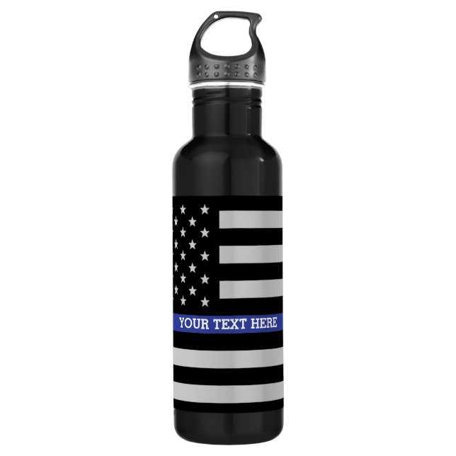 Bouteille D'eau Ligne bleue mince - Drapeau américain personnalisé (Devant)