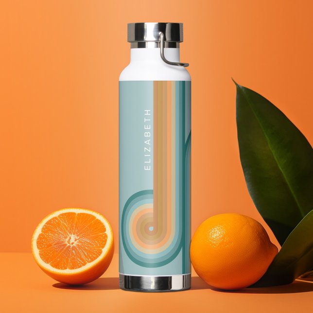 Bouteille D'eau Ligne rétro Couleur sud-ouest de l'art (Personalized water bottle - custom name on sunset line art)