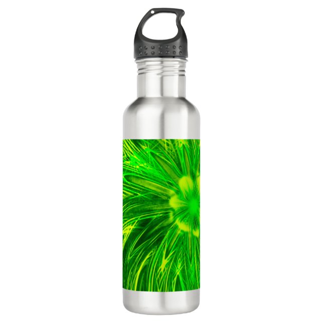 Bouteille d'eau Lignes Abstraites Fleur verte (Devant)