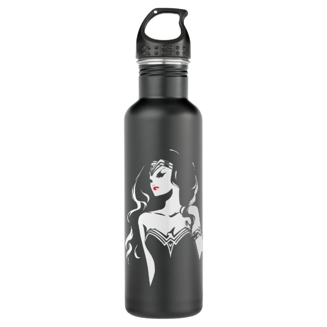 Bouteille D'eau Ligue de Justice | Wonder Woman Noir Pop Art (Devant)