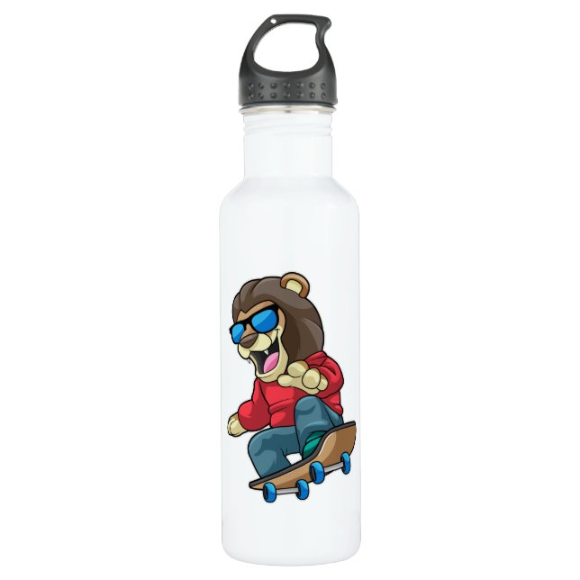 Bouteille D'eau Lion as skater with skateboard (Devant)