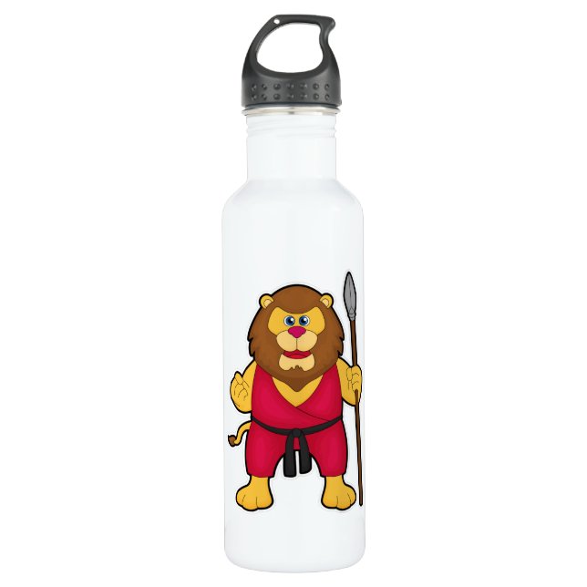 Bouteille D'eau Lion comme guerrier avec Spear (Devant)