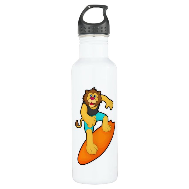 Bouteille D'eau Lion comme surfer avec Surfer (Devant)