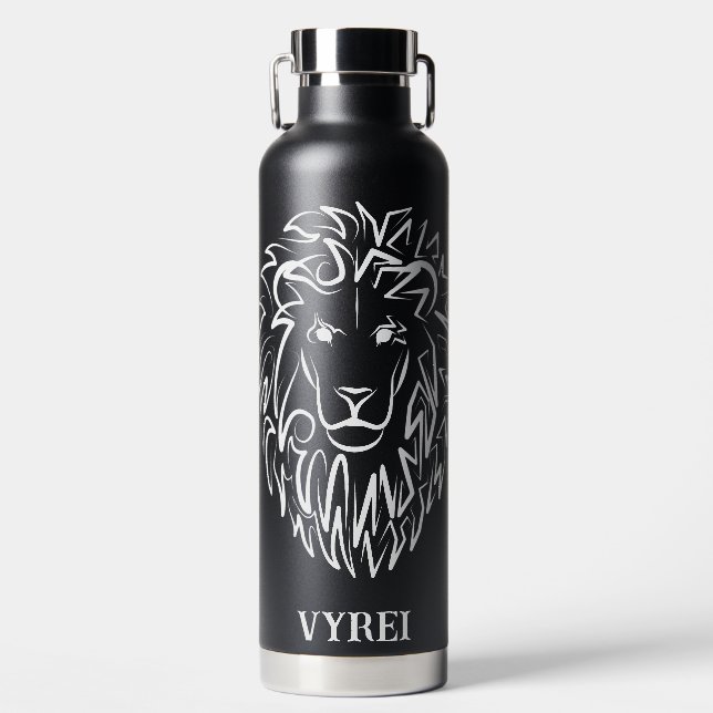 Bouteille D'eau Lion tribal noir et blanc (Avant)