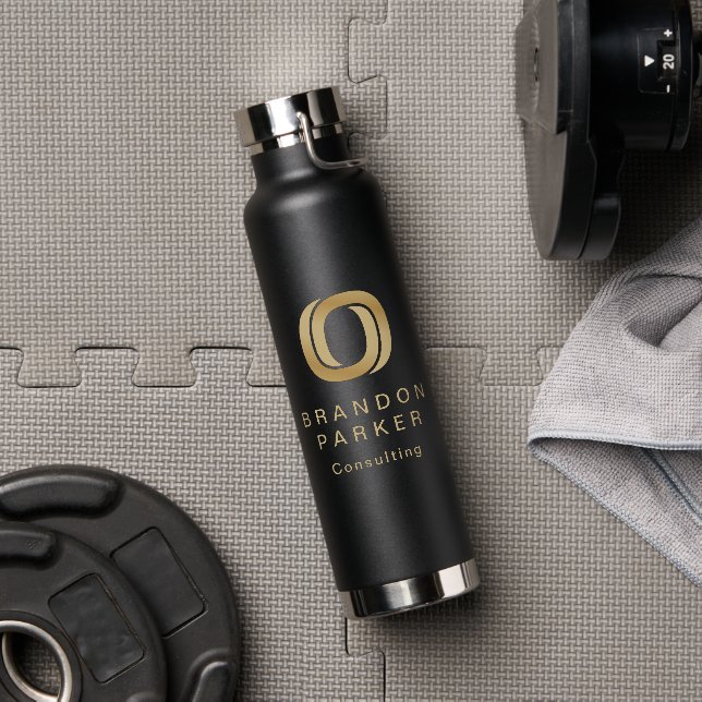 Bouteille D'eau Logo professionnel simple Gold sur Noir (Couvercle)