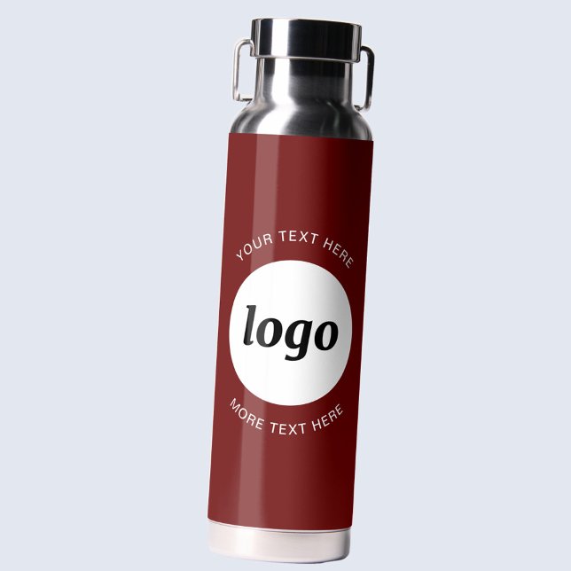 Bouteille D'eau Logo Texte Professionnel Promotion Marque Rouge fo (Logo with custom text business branding water bottle in dark burgundy wine red)