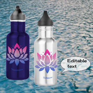 Bouteille D'eau Lotus fleur bleu rose texte personnalisé