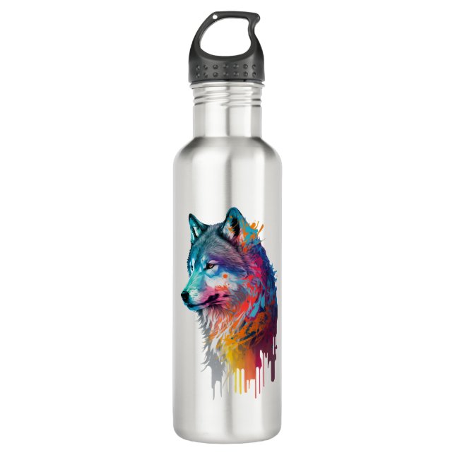 Bouteille D'eau Loup coloré (Devant)