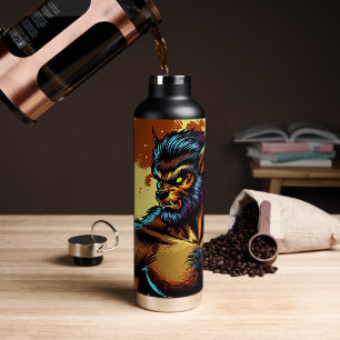 Bouteille D'eau Loup-garou de style bande dessinée devant la plein